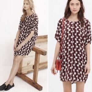 Madewell Easy Silk Shift Dress Brown Cream Baltic Vine Small